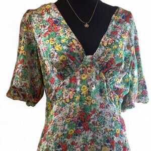 Topshop Green & Multi-Colored Floral Mini Dress Size 6